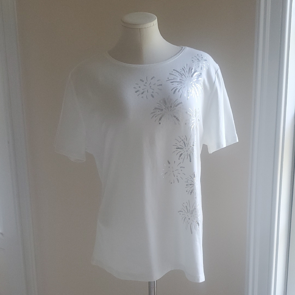 Talbots White Tee with Silver Details